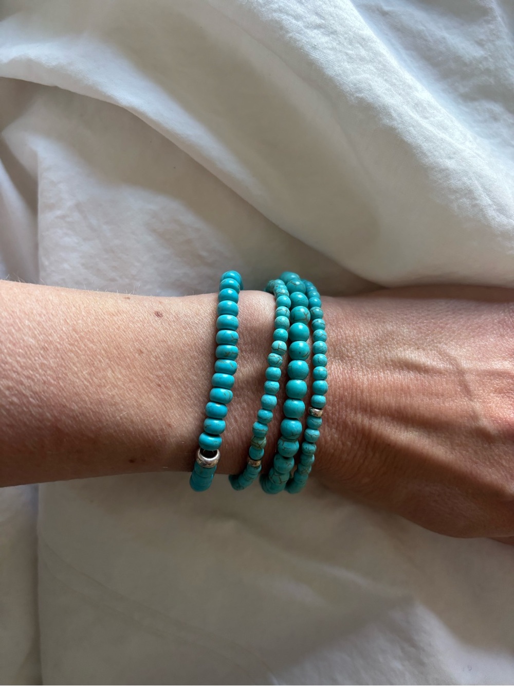 Handmade bracelet set (4) • turquoise and silver beads